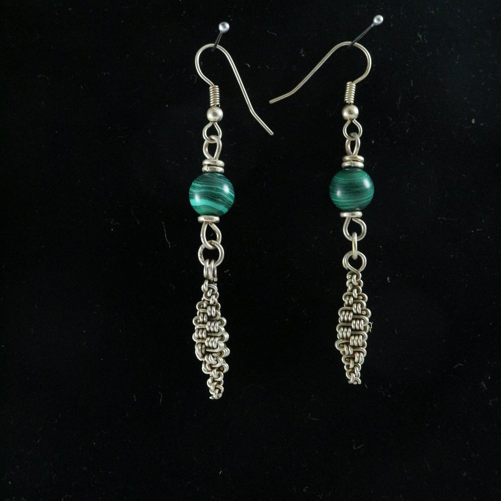 Handmade Unique East African Silver/Green Drop Earrings - Picture 2 of 5